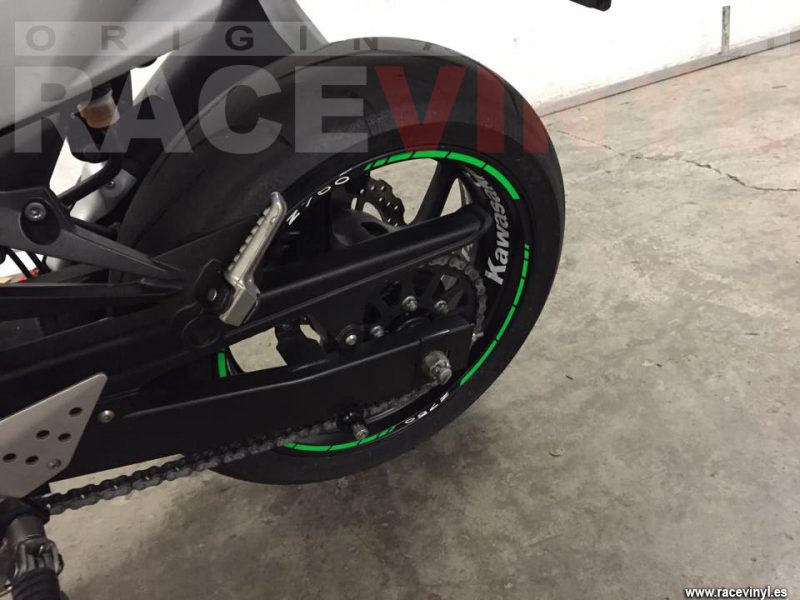 Kawasaki Z750 04 Racevinyl SPEED rim Stripes green fluor Belt Rom Alekay